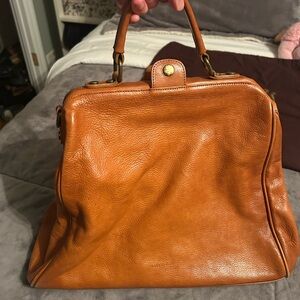 Pratesi Leather Top-Handle Satchel in Cognac Brown